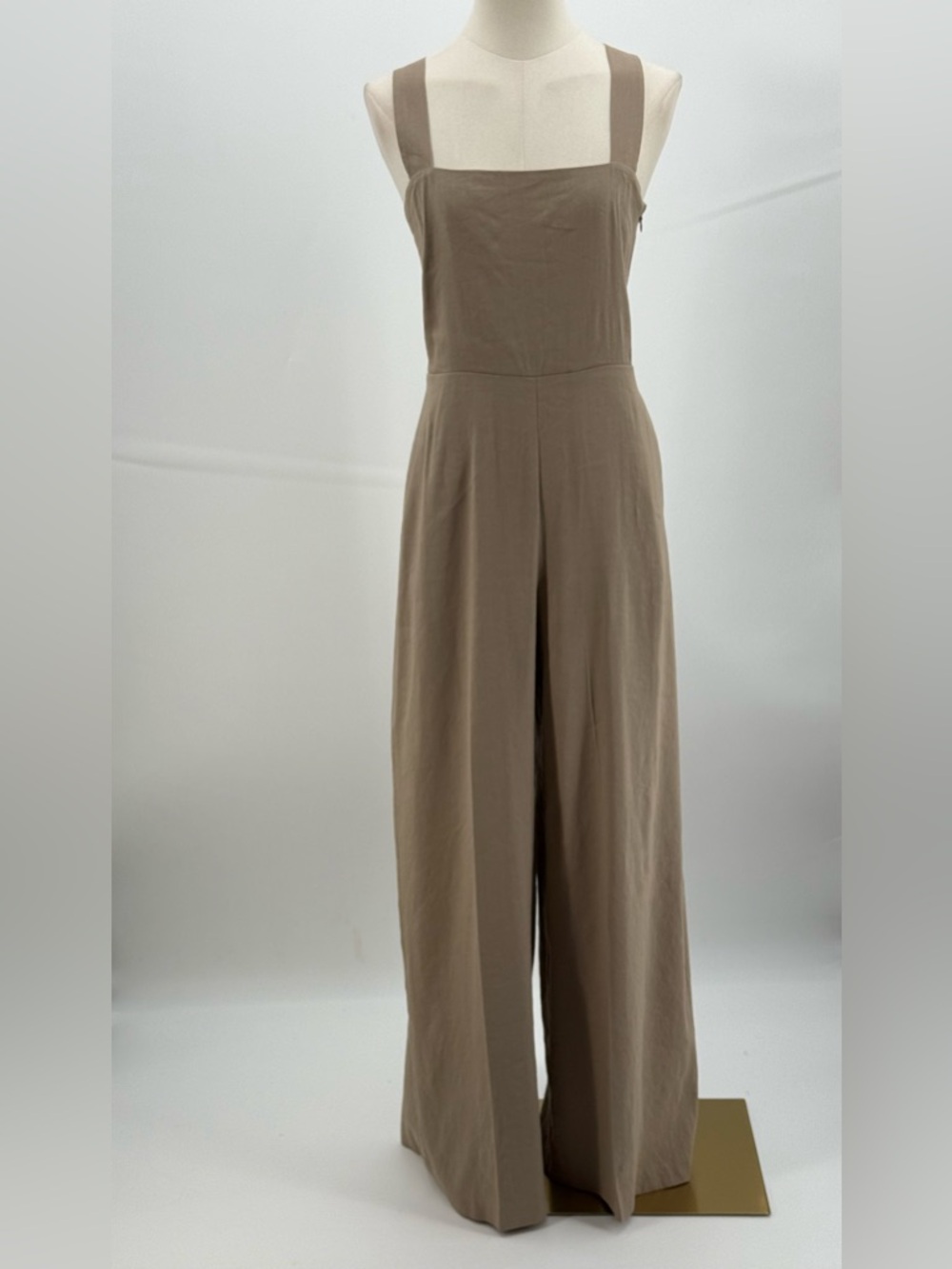 Theory Taupe Wide Leg Jumpsuit Crisscross Back Smocked Bodice Sleeveless Size 6 - Picture 6 of 11